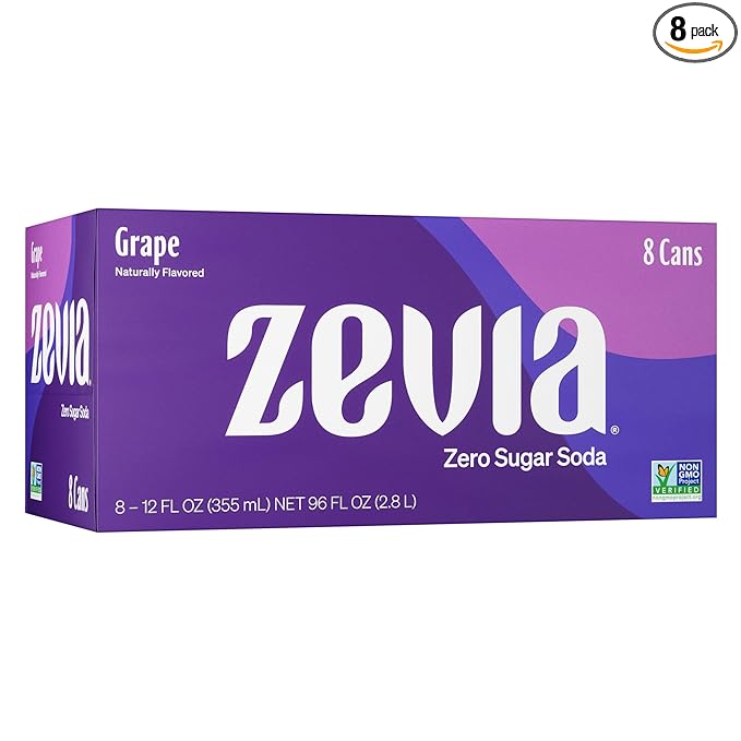 Zevia Zero Sugar Soda, Grape, 12 oz Cans (8-Pack) ??Naturally Sweetened, Non-GMO Project Verified