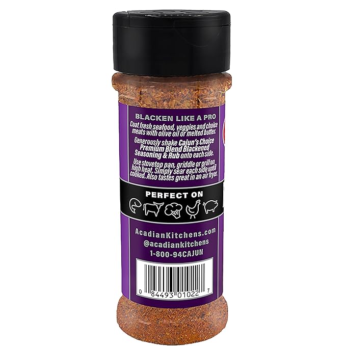 Cajun's Choice Blackened Seasoning - 2.75 oz Jar, Pack of 2, All Natural, Low Salt, Gluten-Free