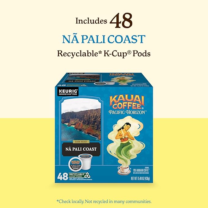 Kauai Coffee K-Cup Pods for Keurig Brewers – Arabica Coffee, 10% Hawaiian – Dark Roast, Nutty with