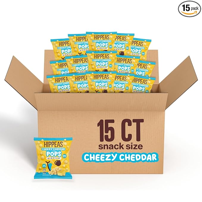 Hippeas Cheezy Cheddar Pops, 0.5 Ounce (Pack of 15), 2g Protein, Fiber, Vegan, Gluten-Free