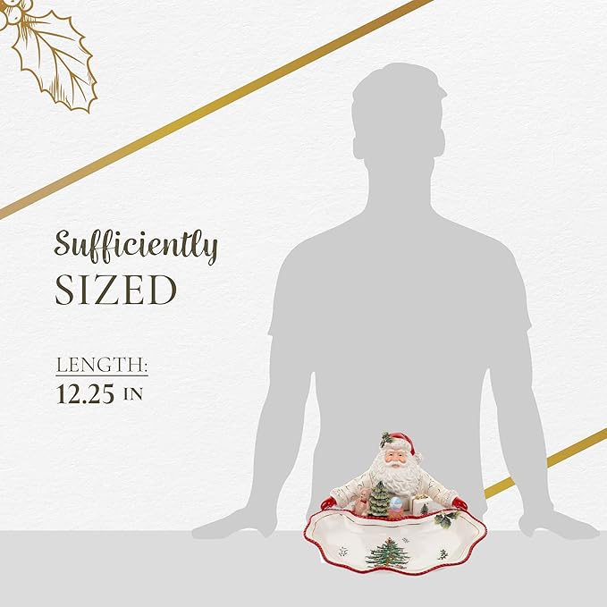 Spode Christmas Tree Gold Collection Figural Santa Dish, 12.25-Inch Holiday Décor Candy Bowl - Fine