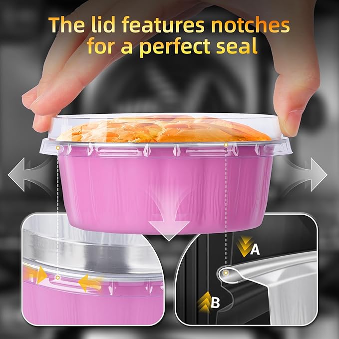 Beasea 8 oz Ramekins with Lids, 120 Pack 8 oz 4 Inch Disposable Mini Pink Aluminum Foil Creme