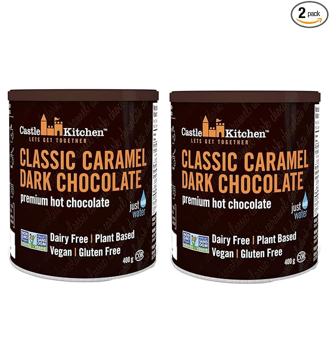 Castle Kitchen Caramel Dark Hot Chocolate (2 Pack) Premium Plant Based, Dairy Free, Gluten-Free