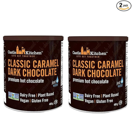 Castle Kitchen Caramel Dark Hot Chocolate (2 Pack) Premium Plant Based, Dairy Free, Gluten-Free