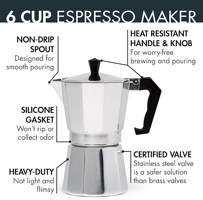 Primula Classic Stovetop Espresso and Coffee Maker, Moka Pot for Italian and Cuban Café Brewing