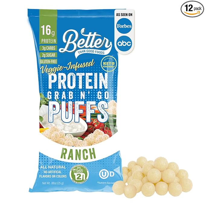 Better Than Good Keto Ranch 16g Protein Puffs | Healthy Savory Snacks, Gluten-Free, Low Carb, kids