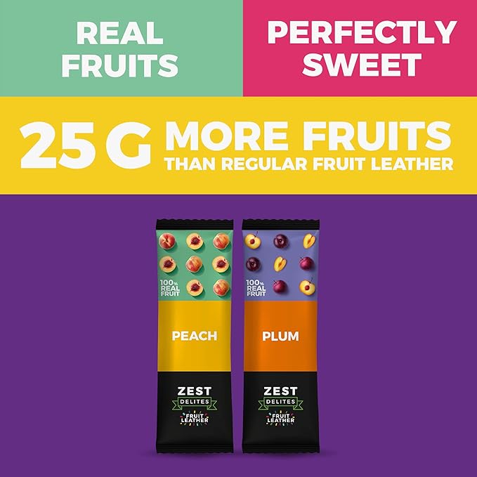 Fruit Snacks by Zest Delites, Dried Fruit Leather Bars, Healthy Snacks for Adults & Kids, Gluten