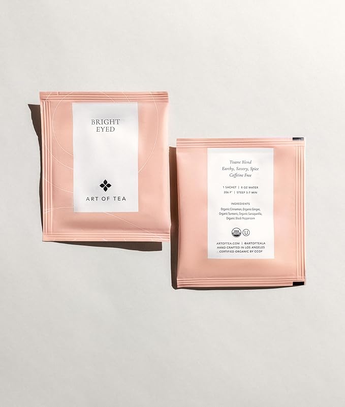 Art of Tea | Bright Eyed Turmeric Ginger Tea - Caffeine Free Turmeric Ginger Tea Bags | 50 Eco