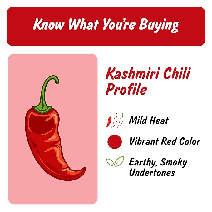 Spice Profile USDA Organic Low Heat Kashmiri Chili Powder, 4 oz, Lab Tested for Heavy Metals