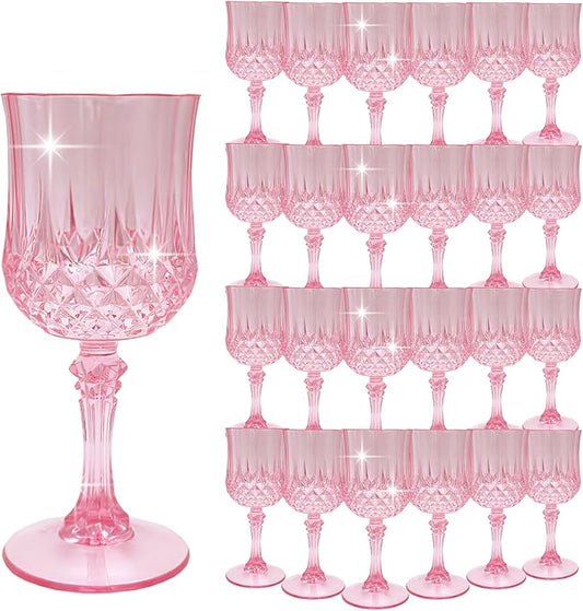 Plastic Wine Glasses，Plastic Goblets Vintage Style Cordial Drinking Glasses for Wedding Reception