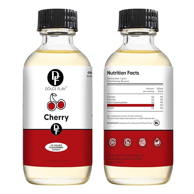 Dolce Flav Cherry Extract ??2 Ounce Oil-Soluble Kosher, Sugar-Free, Concentrated Fruity Flavor for