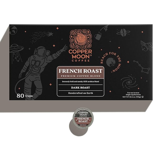 Copper Moon Single Serve Coffee Pods for Keurig K-Cup Brewers, Dark Roast, French Roast Blend, 80