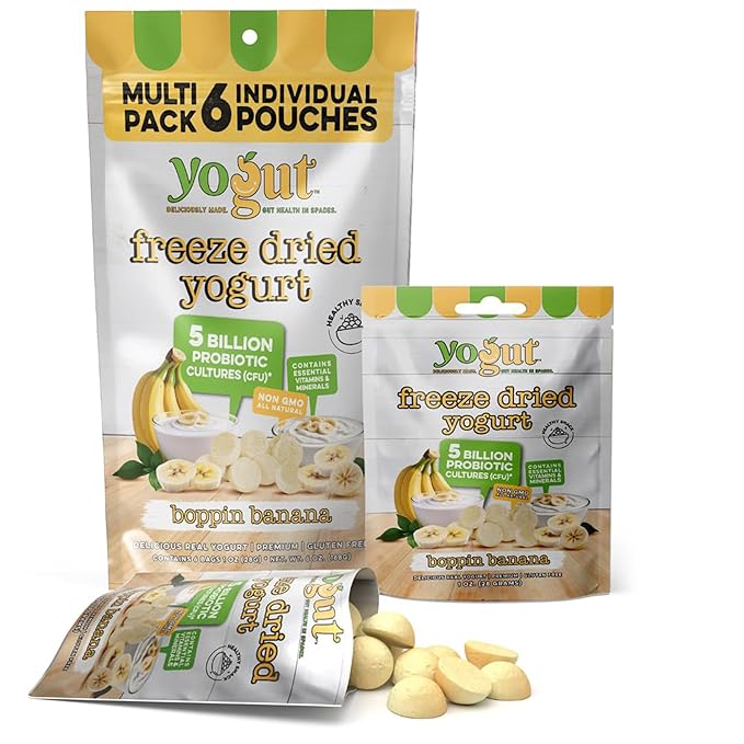 YoGut Freeze Dried Yogurt Snack, Banana, 6 Pk, Healthy Snacks for Kids, Toddlers & Adults, Gluten