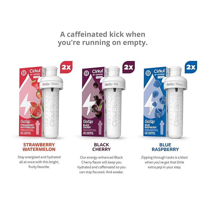 Cirkul GoSip Flavor Cartridge Variety Pack with Caffeine, 6-Pack (2 Blue Raspberry, 2 Black Cherry