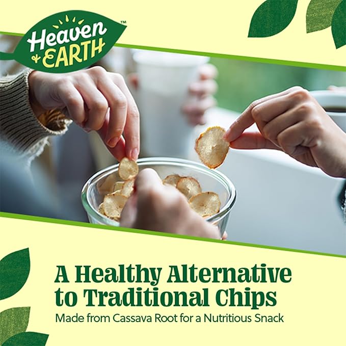 Heaven & Earth Cassava Chips, 5oz (2 Pack) Gluten Free | Non GMO | Low Sodium | Thin & Crisp Root
