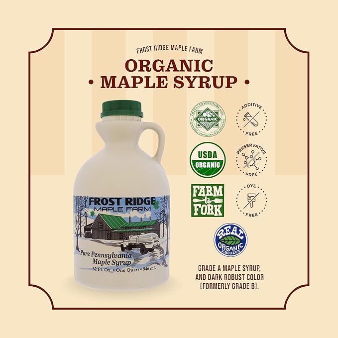 Frost Ridge Maple Farm, Organic Maple Syrup, Grade A, Quart (32 FL Oz), Dark Robust (formerly Grade