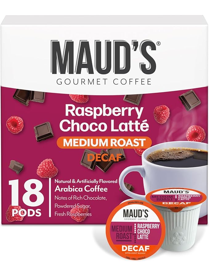 Maud's Decaf Raspberry Chocolate Flavored Coffee Pods, 18 ct, Decaffeinated Medium Roast Flavored