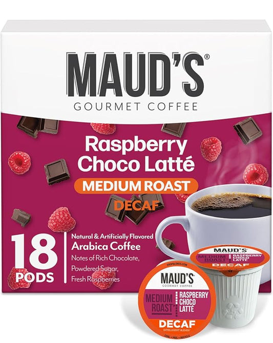 Maud's Decaf Raspberry Chocolate Flavored Coffee Pods, 18 ct, Decaffeinated Medium Roast Flavored