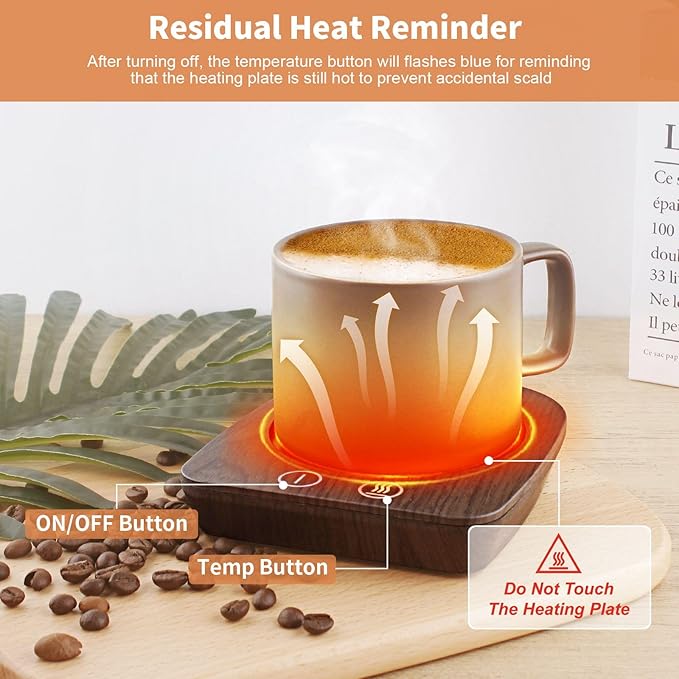 VOBAGA Imitation Wood Grain Coffee Cup Warmer & Mug Warmer for Desk, Electric Cup Beverage Warmer