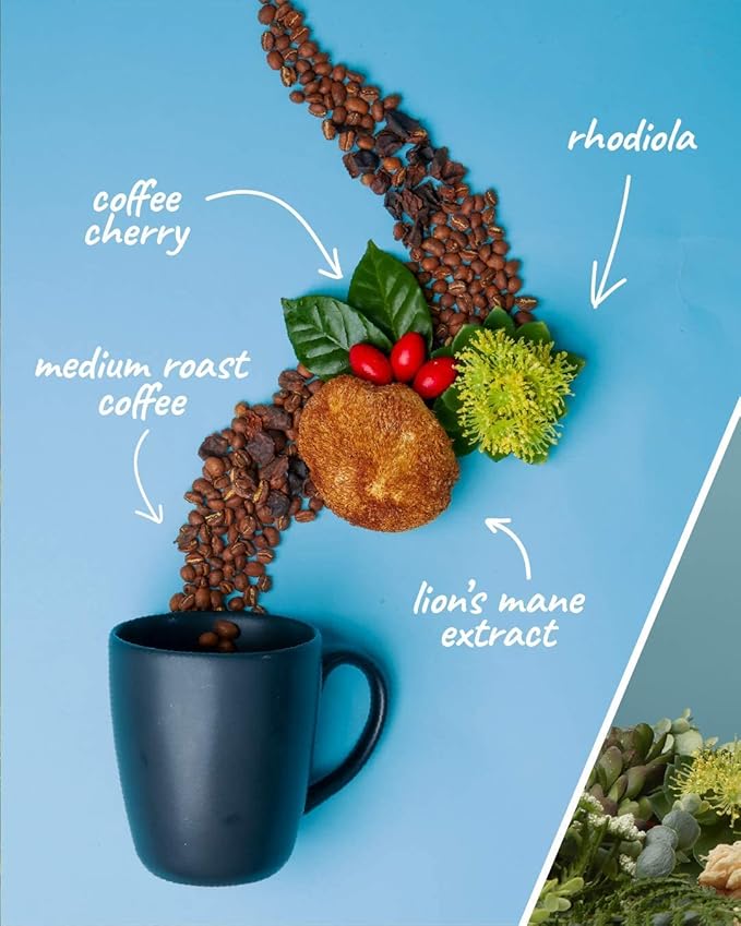 Laird Superfood Focus Coffee, Medium Roast Ground Coffee Infused with Functional Mushrooms and