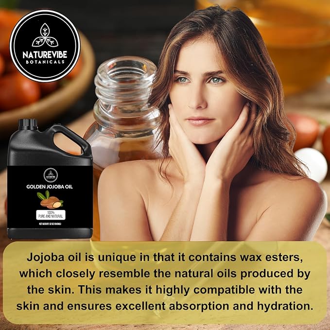 Naturevibe Botanicals Golden Jojoba Oil 32 oz ??100% Pure, Cold-Pressed Moisturizer for Skin & Hair