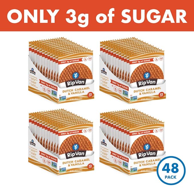 Rip Van Wafels Dutch Caramel & Vanilla Stroopwafels - Healthy Snacks - Non GMO- Keto Friendly