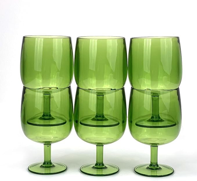 Yalin Set of 6 Unbreakable 12 oz Acrylic Plastic Wine and Water Tumbler Stackable Goblets. (Green