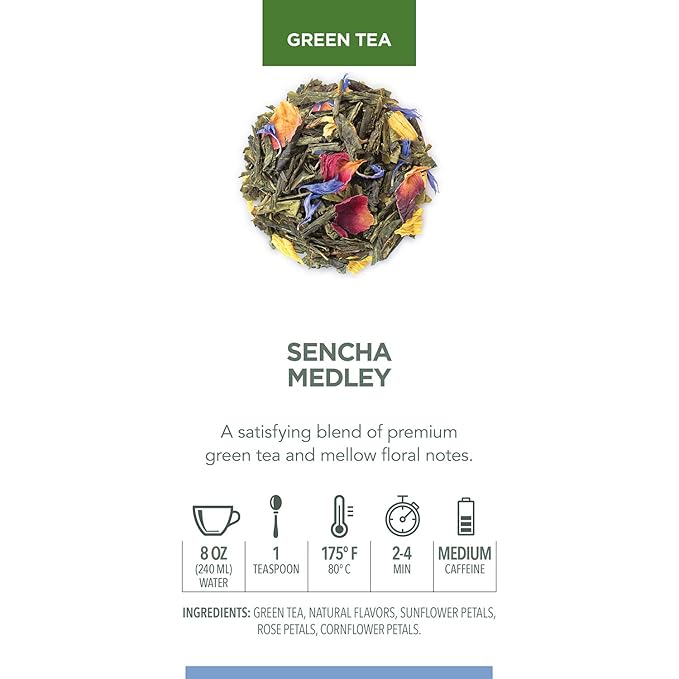 Teabloom Green Tea, Sencha Medley Loose Leaf Tea, Fresh and Floral, Purest Quality Green Tea Leaves