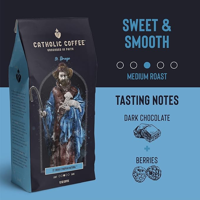 Catholic Coffee St. Drogo | Ethiopian Medium Roast Ground Coffee ??Dark Chocolate & Berry Notes |