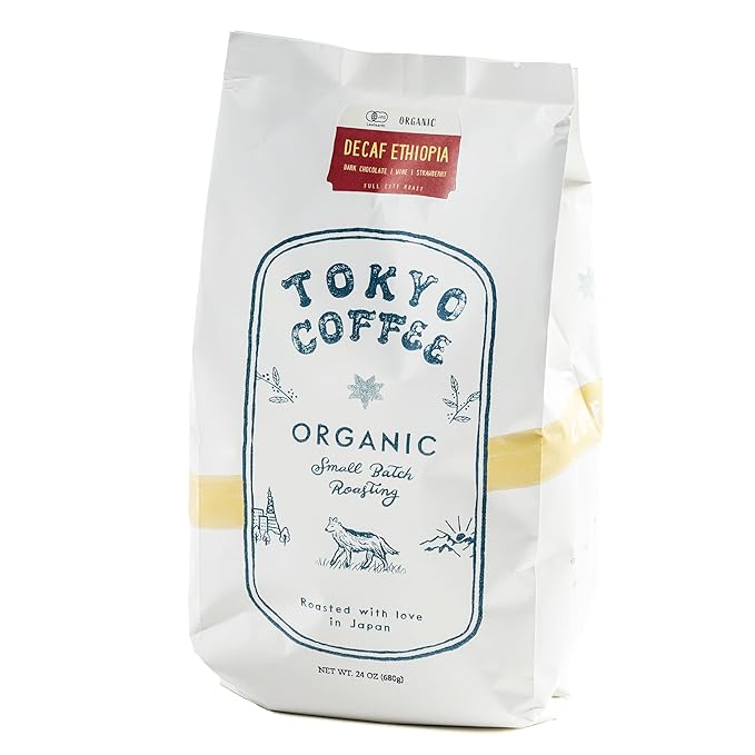 TOKYO COFFEE Ethiopia Moka Organic Decaf Coffee Beans - 24 oz Medium Dark Roast Whole Bean - Smooth