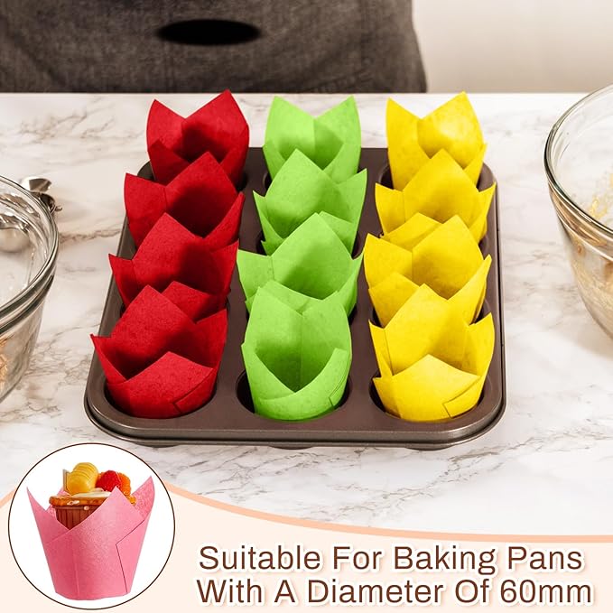 300 Pcs Jumbo Muffin Liners for Baking 2-1/4" x 4" Large Tulip Cupcake Liners Greaseproof Cupcake
