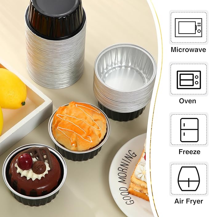 Gejoy 400 Pcs Aluminum Foil Baking Cups with Lids 5 oz Disposable Ramekins Mini Cake Pans Creme