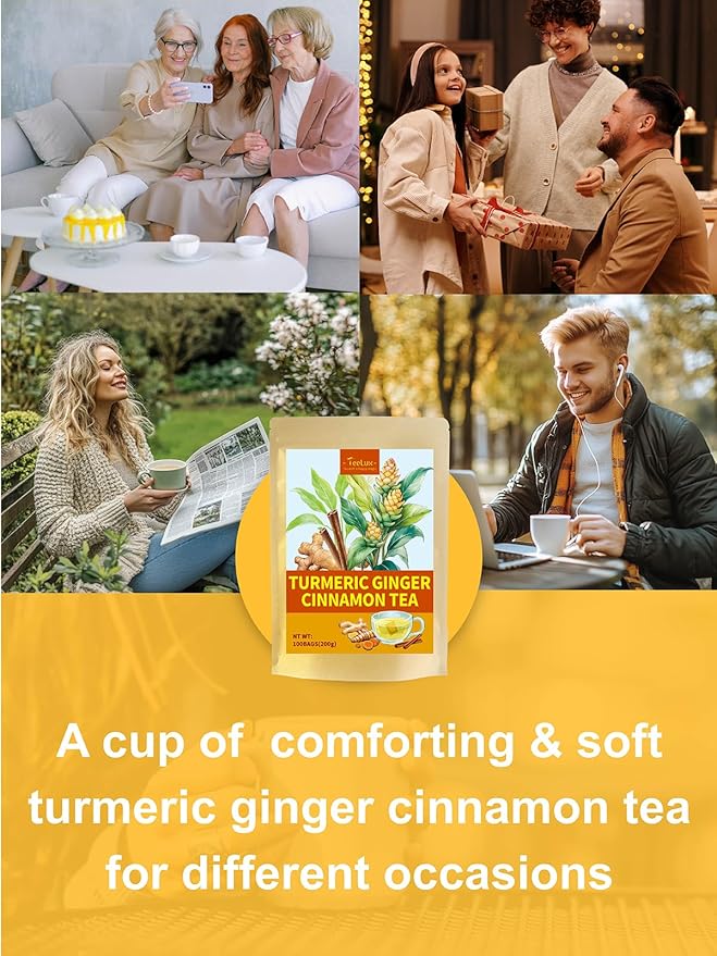 TeeLux Turmeric Ginger Cinnamon Tea, Natural Turmeric Herbal Tea with Ginger and Cinnamon, Spicy &