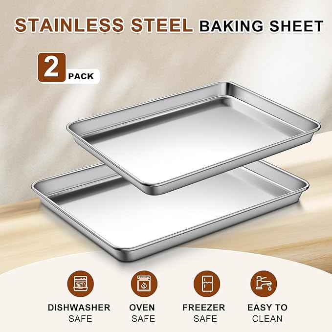 Baking Sheet Set of 2, Commercial Grade Stainless Steel Cookie Sheets for Baking, 17.5''x13'' /