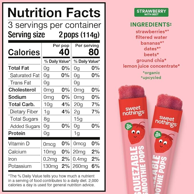 Sweet Nothings, Strawberry, USDA Organic Kids' Squeezable Fruit Smoothie Popsicle Pops, Value Pack