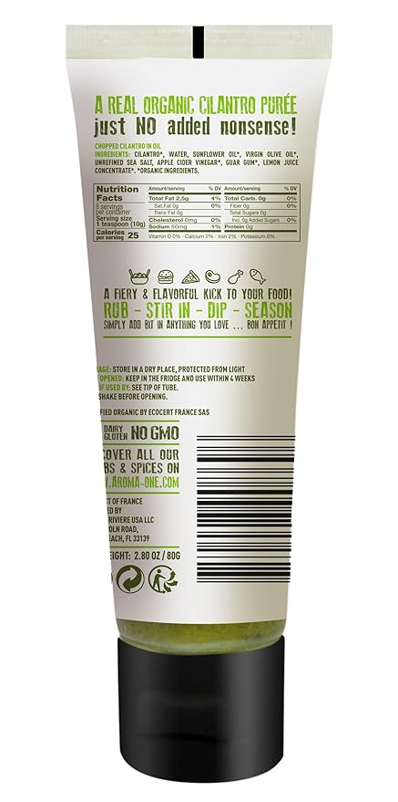 Aroma One Cilantro Puree Paste - Organic Herb Concentrate for Cooking, Seasoning & Sauces - Fresh