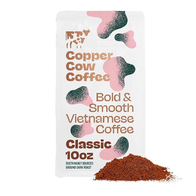 Copper Cow Premium Vietnamese Ground Coffee, 10 OZ | Classic Black Coffee | Dark Roast | Vietnamese