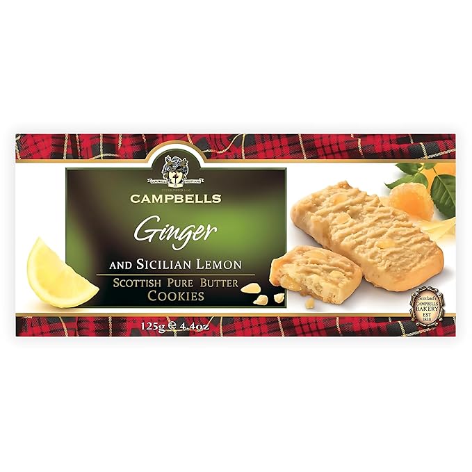 Campbells Shortbread with Stem Ginger & Sicilian Lemon 4.41 Oz (125g) - Pure Butter Scottish
