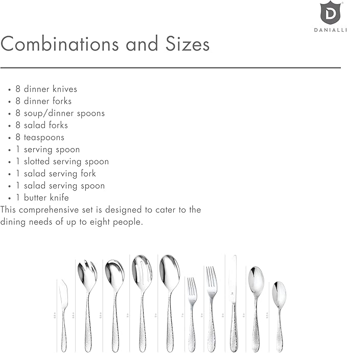 Hammered Silverware Set with Serving Utensils, 18/10 Stainless Steel Flatware for 8, Dishwasher