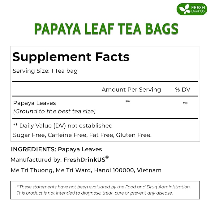 FreshDrinkUS, Premium 135 Papaya Leaf Tea Bags, 100% Natural & Pure from Papaya Leaves. Loose Leaf