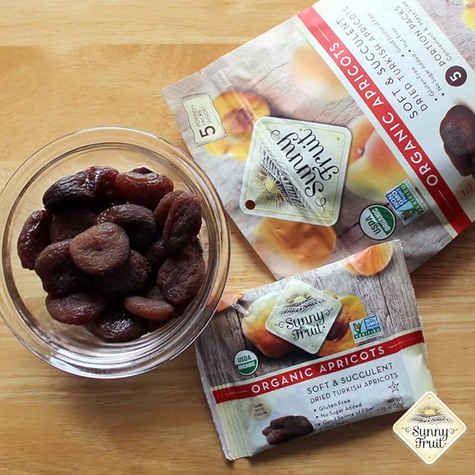 Sunny Fruit Organic Dried Fruit Assortment - Prunes, Figs & Apricots Variety, 3 Bags (15 Individual
