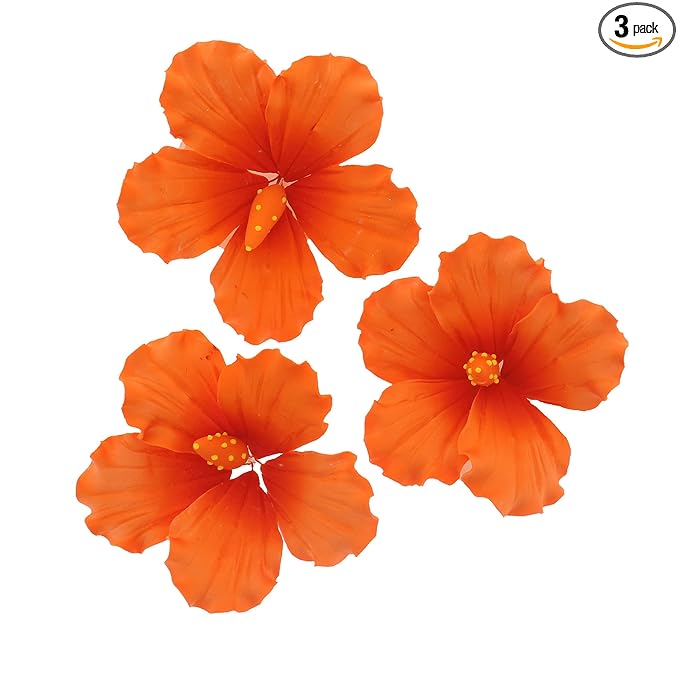 Global Sugar Art Hibiscus Sugar Cake Flowers, Orange with Deep Orange, Hawaiian Cake Flower Large 3
