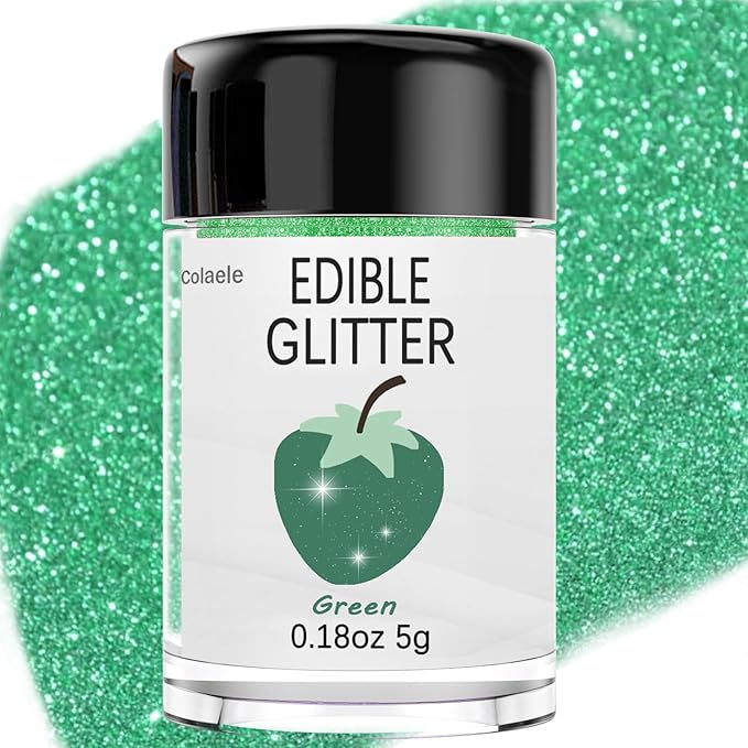 Green Edible Glitter Glimmer Powder for Cakes Drinks - Colaele 5 grams Food Grade Luster Dust