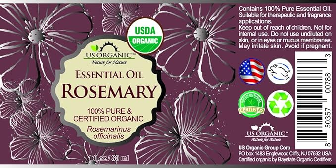 US Organic 100% Pure Rosemary Essential Oil, USDA Certified Organic 100% Pure, Steam Distilled, for