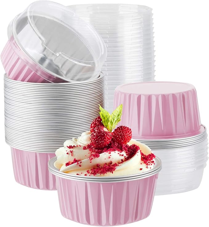 EUSOAR Foil Baking Cups, 50pcs 5oz 125ml Muffin Liners Cups with Lids, Disposable Aluminum Cupcake