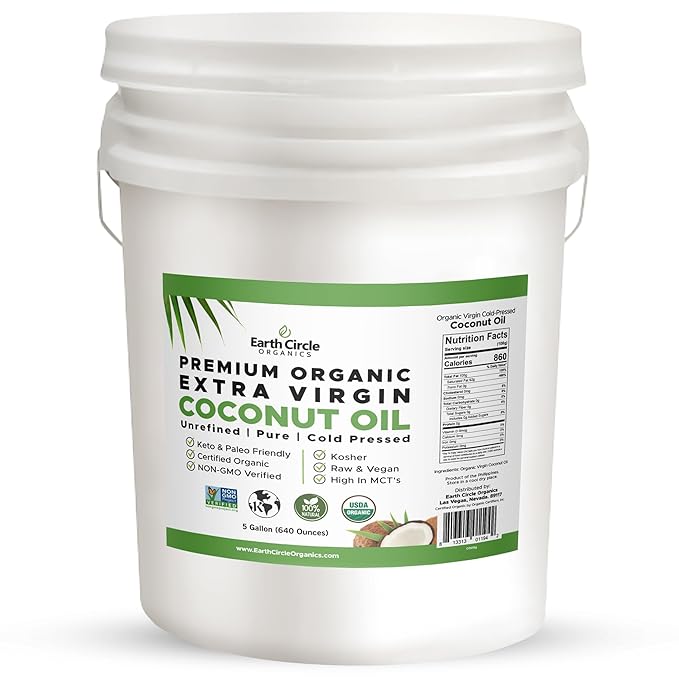 Earth Circle Organics Premium Ultra-Pure UNREFINED Cold Pressed Organic Extra Virgin Coconut Oil