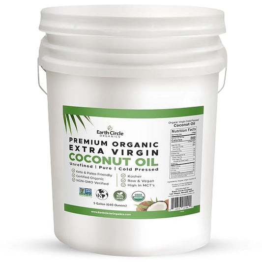 Earth Circle Organics Premium Ultra-Pure UNREFINED Cold Pressed Organic Extra Virgin Coconut Oil