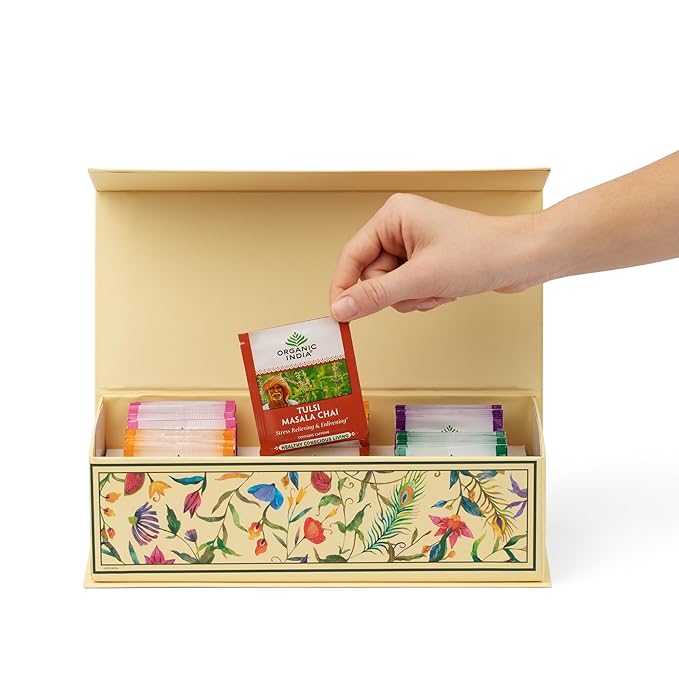 Organic India Tea Sampler Box Variety Pack - Tulsi Herbal Tea Gift Set, Hot Tea Assortment, Holy