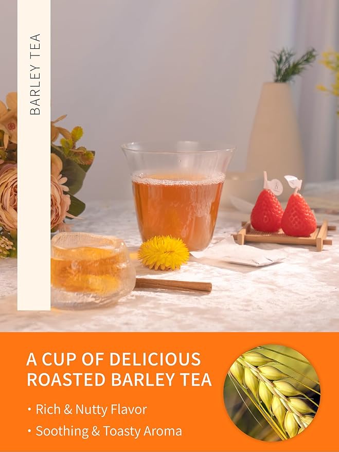 TeeLux Barley Tea Bags, Pure Roasted Barley Tea, Caffeine Free, Sugar Free, Nutty Flavor, 2g x 50