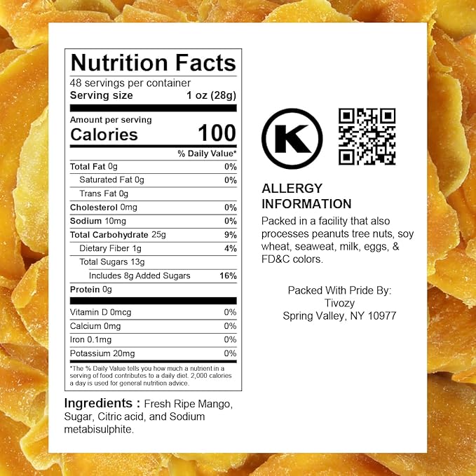 Dried Mango Slices - Soft & Juicy Sweet Dried Mango Healthy Snack, Delicious Texture, Chewy Ripened